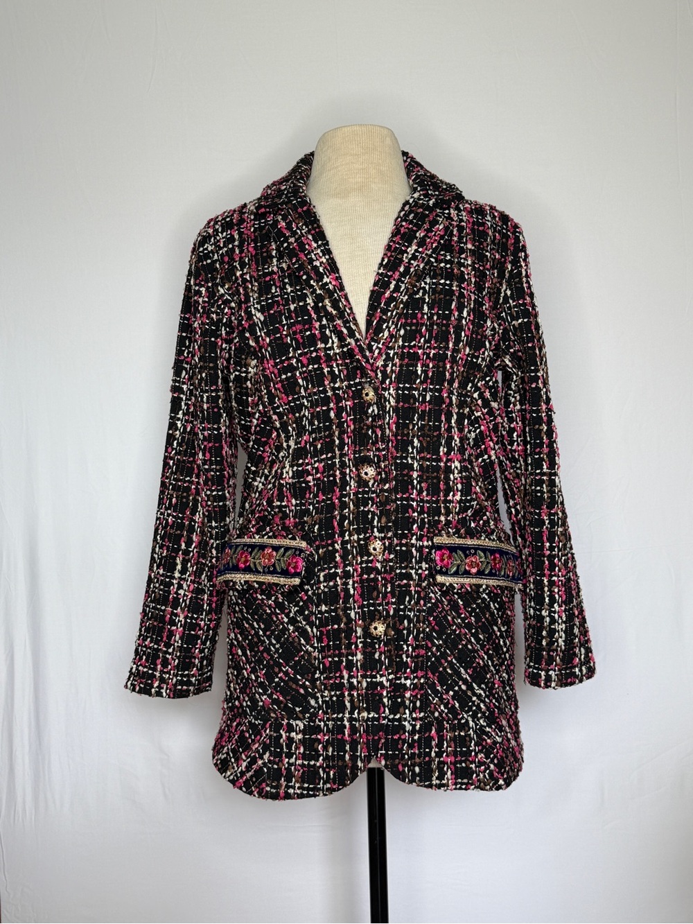 Aratta Deva Black, Pink, Cream Tweed Blazer, NWT #fall #wearableart